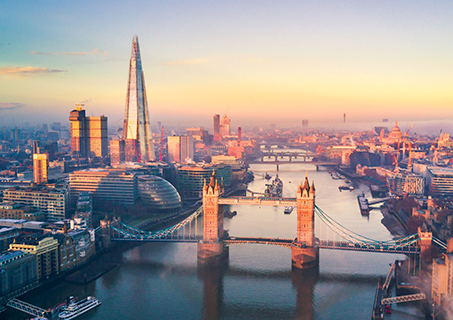 A panoramic view of London's skyline, featuring iconic landmarks.