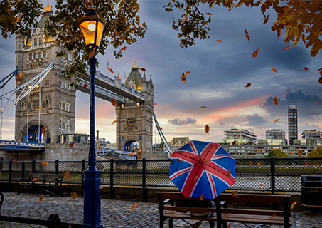 A panoramic view of London's skyline, featuring iconic landmarks.